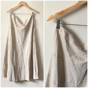 Linen NWOT Neutral Tan Khaki ALine Lightweight Pleated Contemporary Maxi Skirt